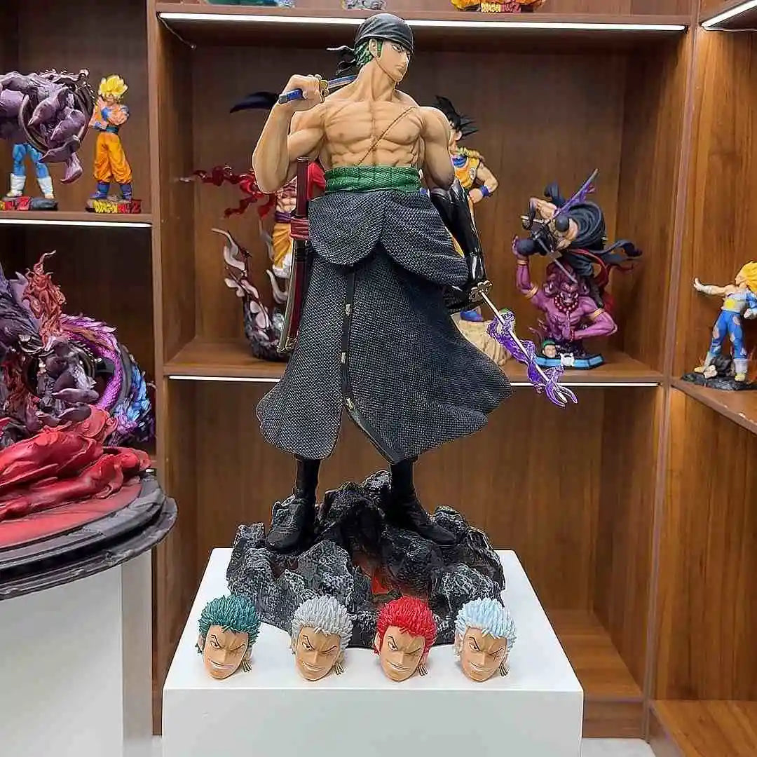 50cm One Piece Anime Carrying Knife Roronoa Zoro 5 Interchangeable Heads Collectible Statue Model Figure Ornament Adult Gifts 50cm One Piece Anime Carrying Knife Roronoa Zoro 5 Interchangeable Heads Collectible Statue Model Figure Ornament Adult Gifts